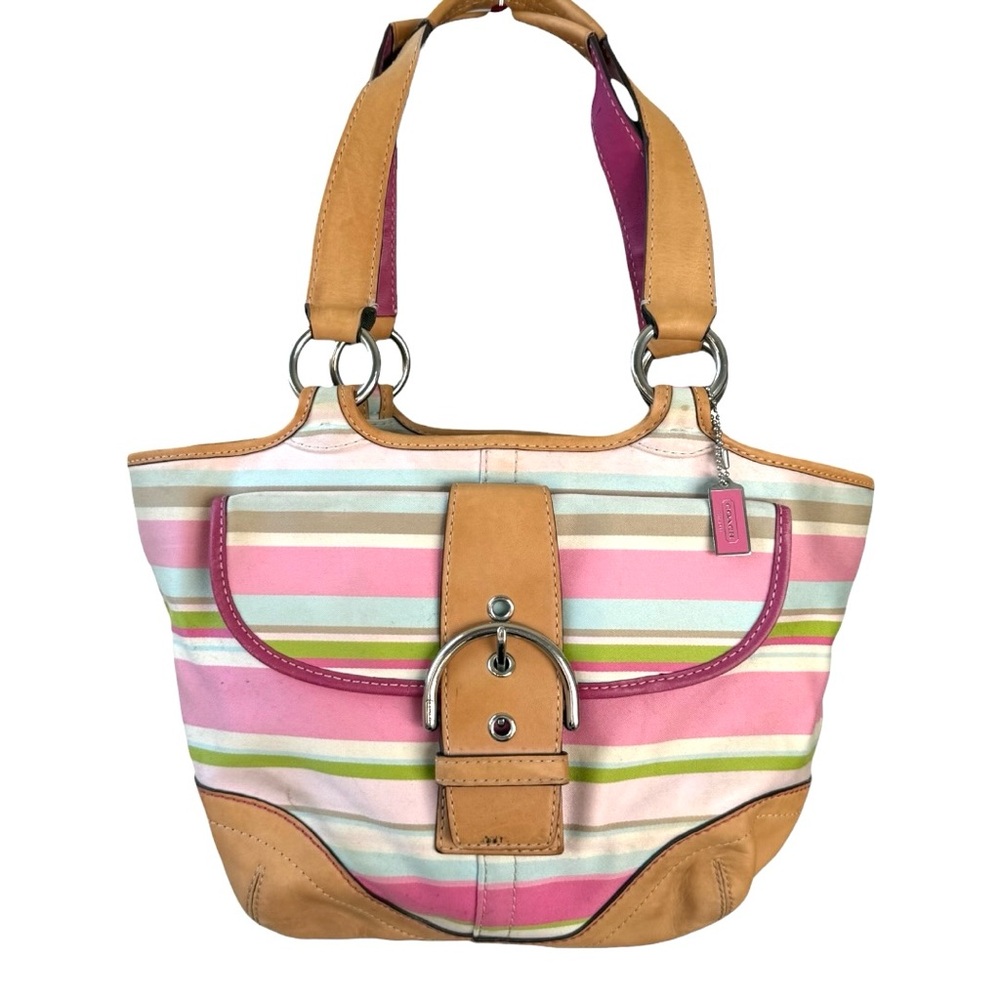 Vintage Y2K Coach SoHo Hampton Twill Stripe Buckle Tote Handbag Purse